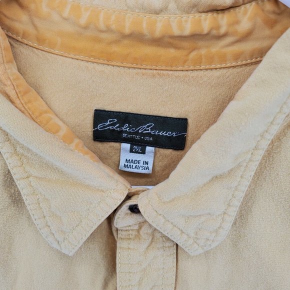 EDDIE BAUER Shirt Men's Casual Button Up Long Sleeve Solid Oxford Yellow 2XL - Picture 7 of 11
